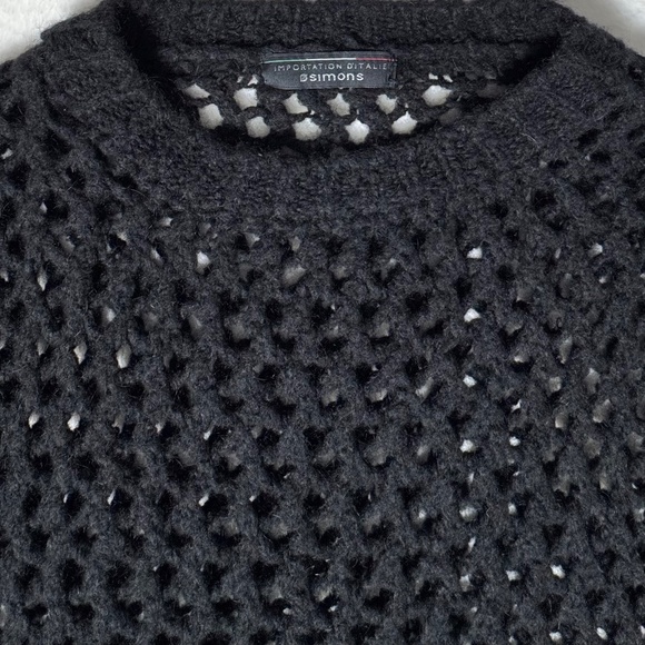 Simons Open Knit Mesh Crew Neck Sweater Black Women's Size XS/S - Picture 2 of 11